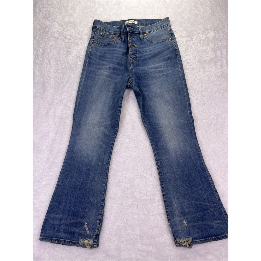 Madewell Jeans Women's 29 Cali Demi Boot ButtonFly Factory Distressed Hem(29x25)